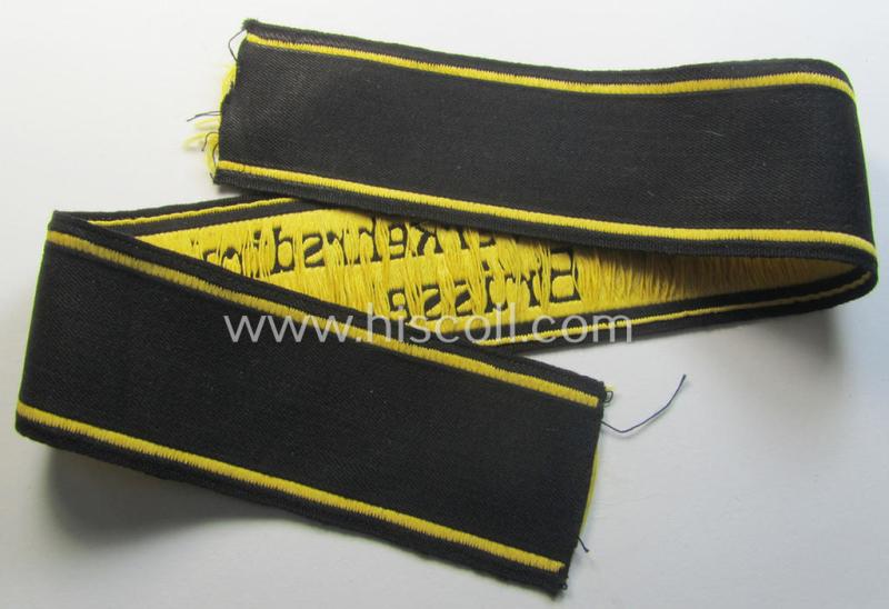 Attractive, 'DRB' (ie. 'Deutsche Reichsbahn') cuff-title (ie. 'Armbinde') as executed in 'BeVo'-weave-pattern entitled: 'Wehrmacht-Verkehrsdirektion Brüssel' (being a presuambly never worn example that comes in a 'virtually mint' condition)