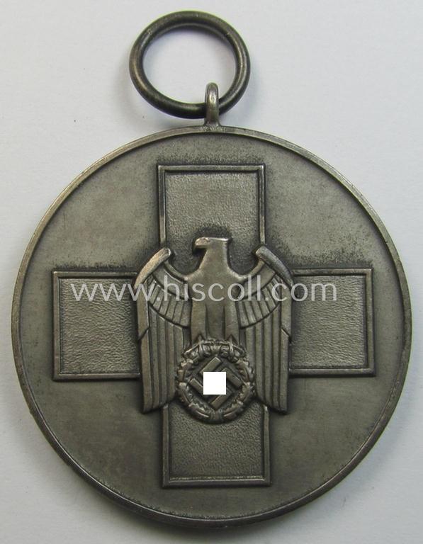 Superb, frosted silver-toned (and I deem zinc- ie. 'Feinzink'-based!) 'Deutsche Volkspflege'-medal being a non-maker-marked example that came together with its (confectioned- and somewhat shortened) ribbon (ie. 'Bandabschnitt')