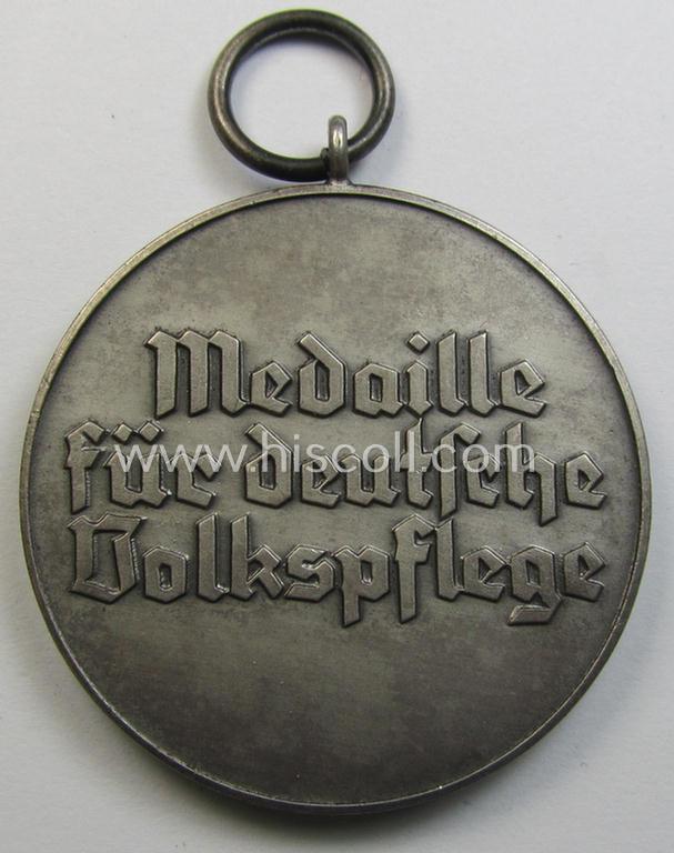 Superb, frosted silver-toned (and I deem zinc- ie. 'Feinzink'-based!) 'Deutsche Volkspflege'-medal being a non-maker-marked example that came together with its (confectioned- and somewhat shortened) ribbon (ie. 'Bandabschnitt')
