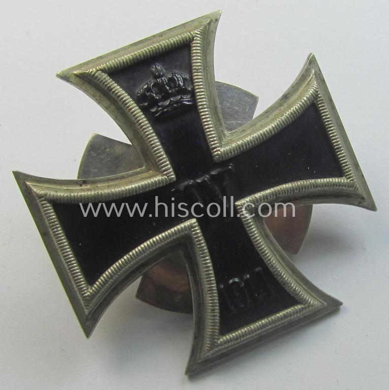WWI-period Iron Cross 1st class (or: 'EK 1. Klasse') being a typical non-maker-marked example that comes mounted onto its (unusual!) and functional 'screw-back'- (ie. 'an der Schraube'-) set-up