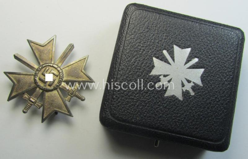 Medal-set: 'Kriegsverdienstkreuz 1. Kl. mit Schwertern' being a maker- (ie. 'L/11'-) marked (and/or: 'Buntmetall'-based!) specimen that comes stored in its original, luxuriously-styled KvK-etui as issued and stored for decades