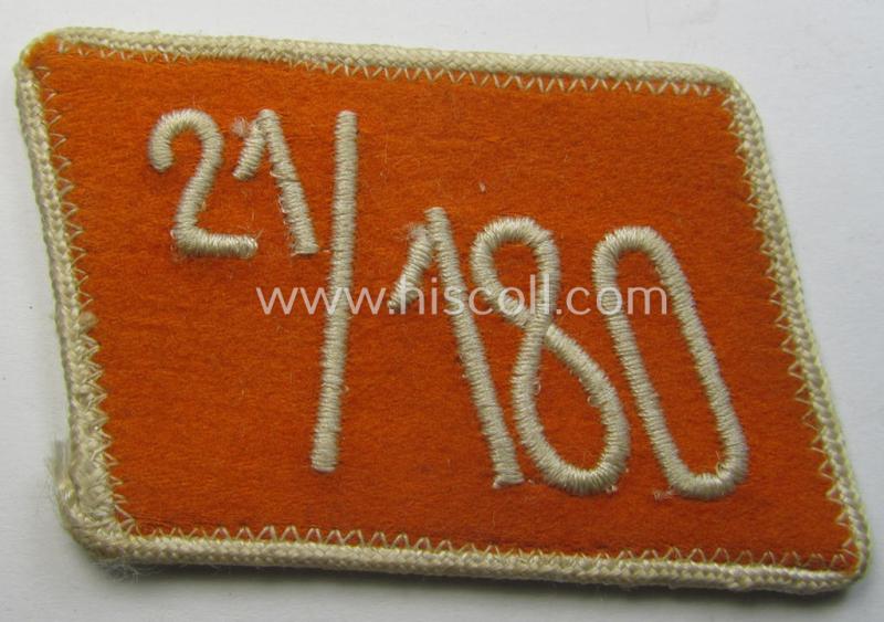 Single, SA (ie. 'Sturmabteilungen') collar-patch as executed in golden-yellow-coloured wool (and piped in white!) as intended for an: 'SA-Mitglied' serving within the 'SA-Standarte 180' ('SA-Gruppe Elbe o. Neckar')