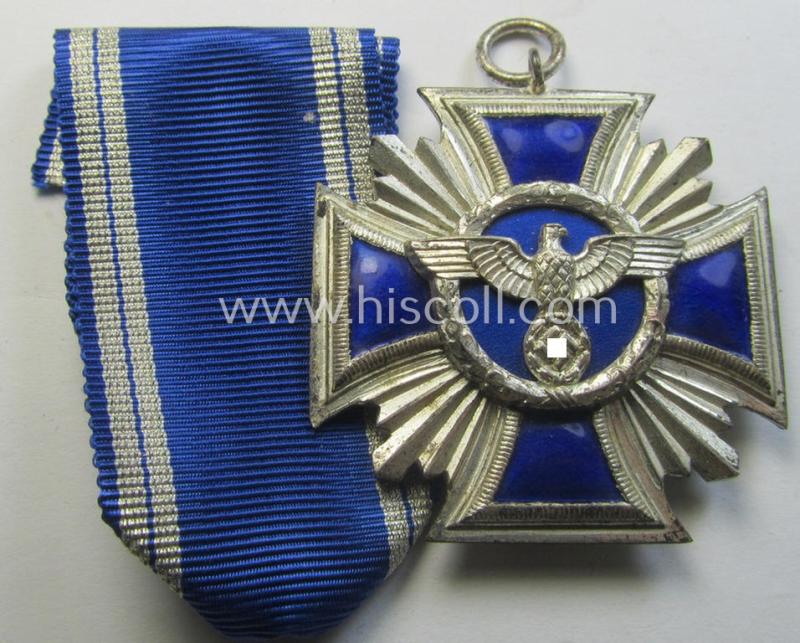 'N.S.D.A.P. Dienstauszeichnung in Silber' (ie. '2. Stufe für 15 Jahre t. D.') being a (typical) non-maker-marked- (and 'regular-weight') example that comes together with its period (regular-sized) ribbon as issued- and/or worn