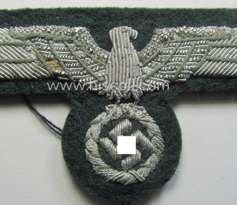Attractive - and just moderately used! - WH (Heeres) officers'-type, hand-embroidered breast-eagle (ie. 'Brustadler für Offiziere') as was executed in bright-silverish-coloured braid as was intended for usage on the various officers'-pattern tunics