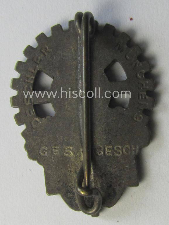 Neat membership-badge (ie. 'Mitgliedsabzeichen') as was intended to signify membership within the: 'Nationalsocialistischer Reichsverband der deutschen Arbeitsopfer (NSAO)', being a maker- (ie. 'Deschler'-) marked example