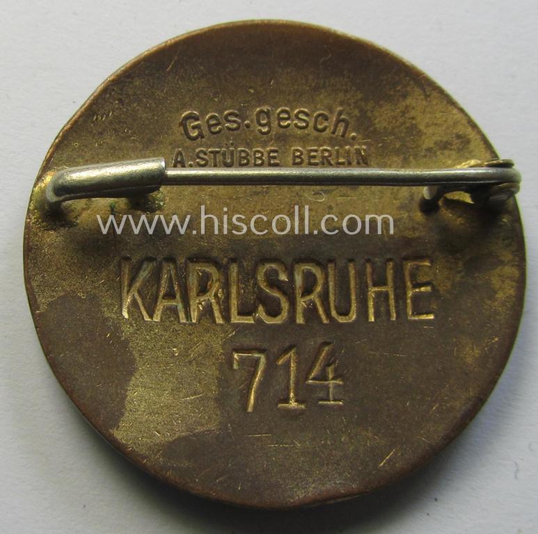Attractive, DRK (ie. 'Deutsches Rotes Kreuz') so-called: nurses'-badge entitled: 'Schwesternschaft' being a medium-sized version showing an engraved bearers'-number: ('714'), town: ('Karlsruhe') and/or makers'-mark ('A. Stübbe - Berlin')