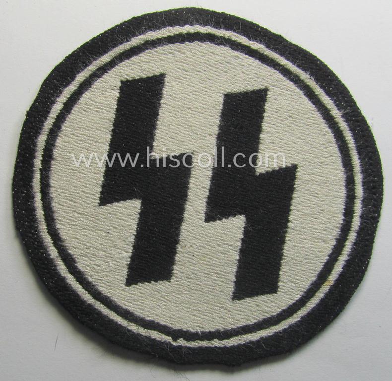 Waffen-SS sport-shirt emblem as executed in the neat 'BeVo'-weave pattern that is void of an: 'RzM'-etiket and that comes in an overall nice- (ie. moderately used- ie. tunic-attached-), condition