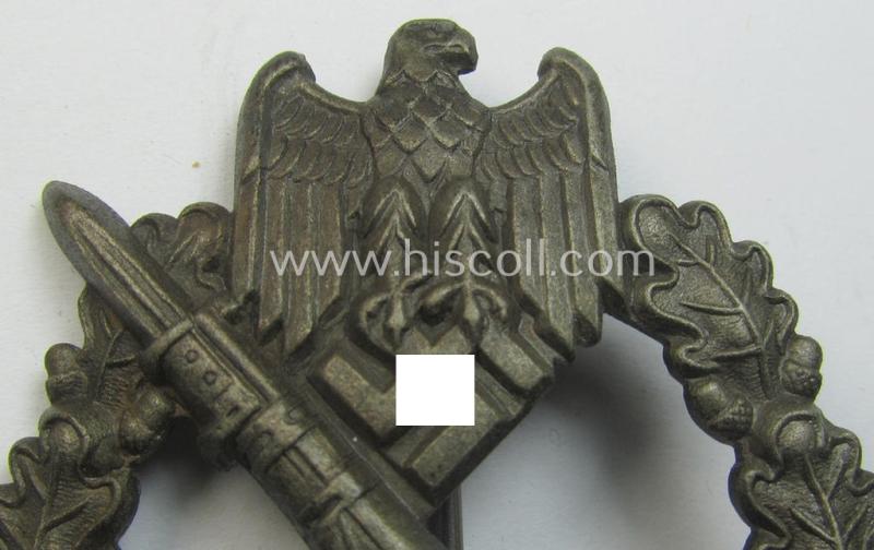 Superb, 'Infanterie Sturmabzeichen in Bronze' being a maker-marked (and/or very converse- ie. vaulted-) 'hollow-back' example by the maker: 'Friedrich Linden' (ie. 'F.L.L.') as was executed in bronze-coloured, zinc-based metal (ie. 'Feinzink')