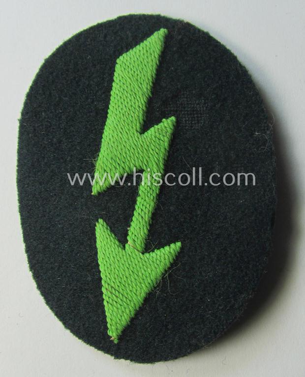 WH (Heeres) trade- and/or special-career-insignia ie. hand-embroidered 'signal-blitz' being a nicely maker- (ie. 'CTG'-) marked example as executed in bright-green linnen as was specifically intended for a soldier within the: 'Pz.-Gren.-Trpn.'