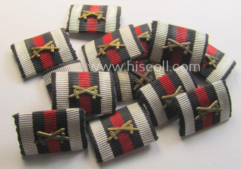 Neat - and simply never issued- nor worn! - single-pieced 'WWI-period'- (ie. TR-period related!)  ribbon-bar (ie. 'Feld- o. Bandspange') as was intended for the: 'Frontkämpferkreuz 1914-18' (ie.: 'Kriegsteilnehmerkreuz mit Schwertern')