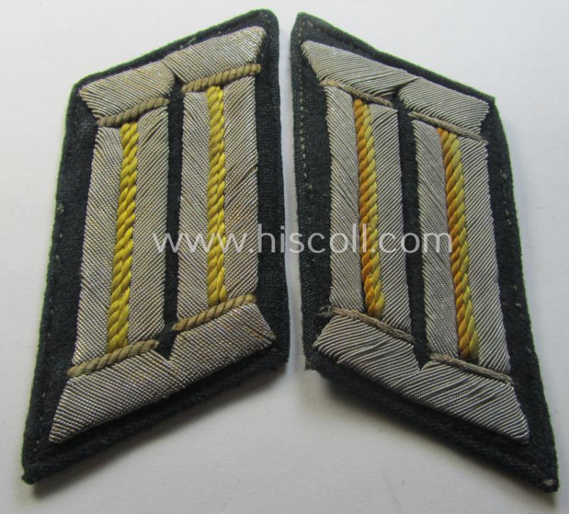 Neat - clearly worn and fully matching! - pair of WH (Heeres) collar-tabs (ie. 'Kragenspiegel für Offiziere') as was piped in the bright-yellow-coloured branchcolour as was intended for usage by an: 'Offizier der Nachrichten-Truppen'