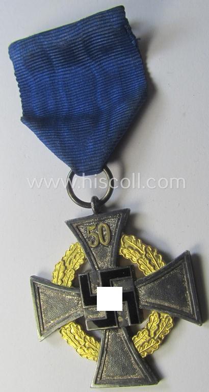 Attractive - and rarely encountered! - 'Treuedienst Ehrenzeichen' being of the so-called: 'Sonderstufe' as awarded for 50 years of loyal-service and that comes in an overall nice- (ie. surely issued- and/or moderately used-), condition