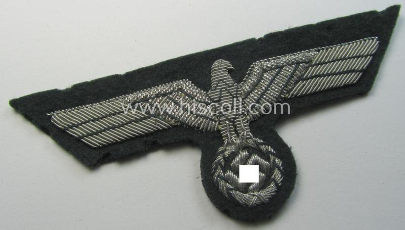 Attractive - and simply never used! - WH (Heeres) officers'-type, hand-embroidered breast-eagle (ie. 'Brustadler für Offiziere') as was executed in bright-silverish-coloured braid as was intended for usage on the various officers'-pattern tunics