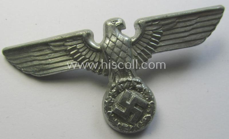 Attractive -  bright-silver-coloured- and/or: zinc- (ie. 'Feinzink'-) based (political-style) visor- (ie. 'Schirmmützen'-) cap-eagle being a detailed example that is neatly: 'RzM' and/or: 'M1/72' marked on its back