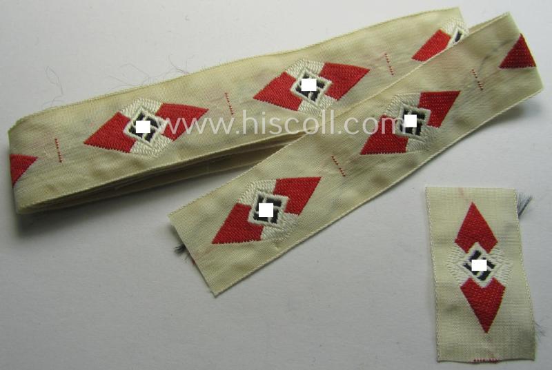 HJ (ie. 'Hitlerjugend') cap-badge (ie.: 'Raute') as executed in 'BeVo'-weave-pattern