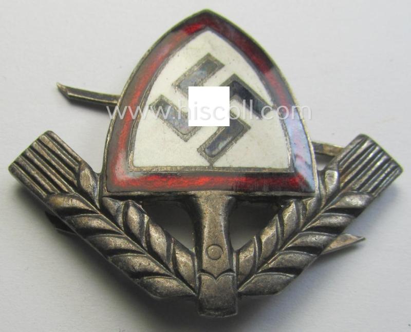 Luxuriously-styled, officers'-pattern RAD (ie. 'Reichsarbeitsdienst') cap-badge being a maker- (ie. 'RzM' ie. 'JFS'-) marked example