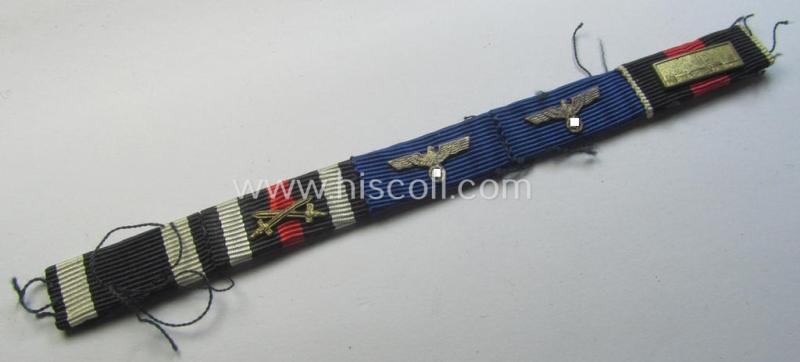 Five-pieced ribbon-bar (ie. 'Feld- o. Bandspange') showing an: 'EKII. Kl.', a: 'KvK II.Kl. m. S., a: 'FKK m. S.', 2 WH 'DA' and a: Czech 'Anschluss'-medal with 'PB-Spange'