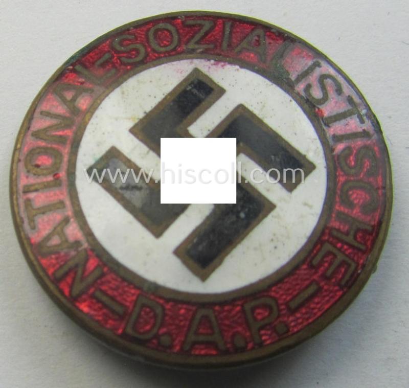 Early-pattern 'N.S.D.A.P. - Parteiabzeichen' showing a: 'Ges.Gesch.'-patent-pending-designation