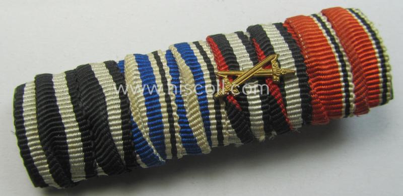 4-pieced, WWI- (ie. WWII-) period ribbon-bar (ie. 'Feld- o. Bandspange') showing various WWI-period awards and an: Austrian 'Anschluss'-medal