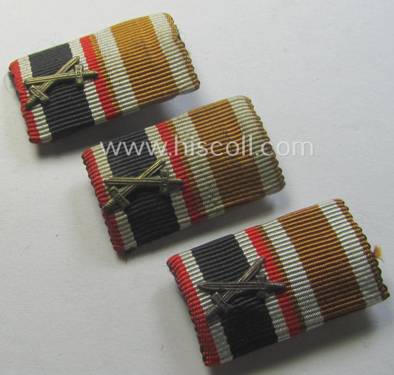 Dual-pieced, WWII-period ribbon-bar (ie. 'Feld- o. Bandspange') as intended for combination: 'KvK II.Kl. m. S.' and a: 'Deutsches Schutzwall Ehrenzeichen' (aka: 'Westwall'-medal)