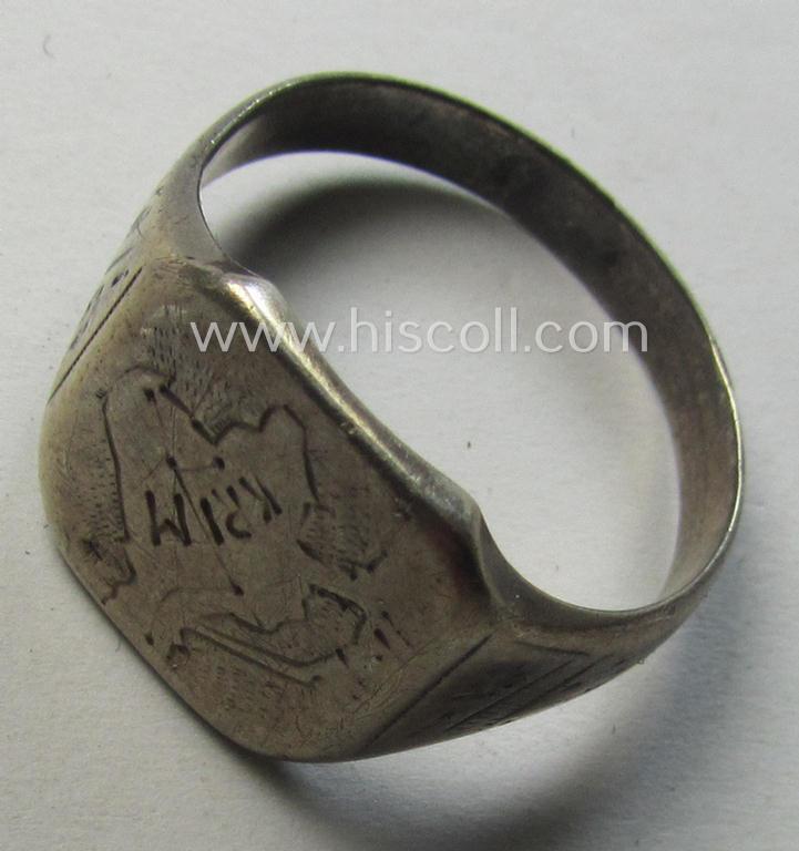 WH (LW-, Heeres- etc.) related, metal-based (I deem genuine silver-based) so-called: 'souvenir'-ring from the Russian campaign depicting the engraved outline of the: 'Krim'-peninsula