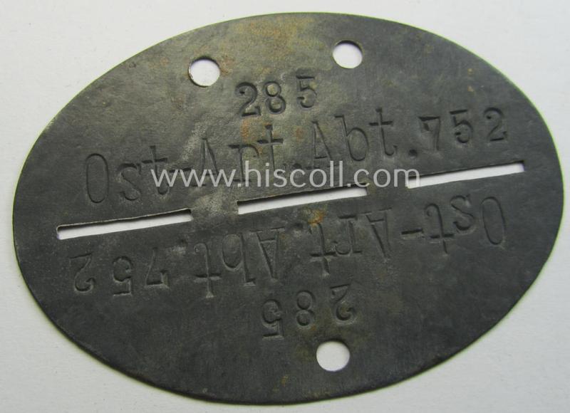 'Ostvölker'-related ID-disc (ie. 'Erkennungsmarke') bearing the unit-designation: 'Ost-Art.Abt. 752'
