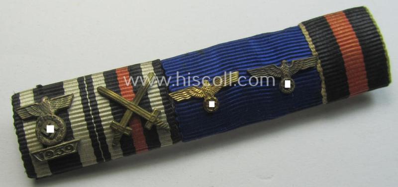5-pieced, WWI- (ie. WWII-) period ribbon-bar (ie. 'Feld- o. Bandspange') showing various WWI- (ie. WWII-) period awards and a: WWI-period: 'EK II. Kl.' (with 'Wiederhohlungs-Spange Miniatur')
