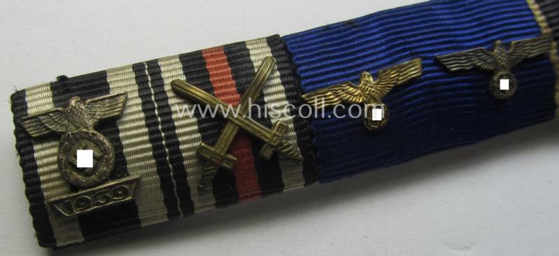 5-pieced, WWI- (ie. WWII-) period ribbon-bar (ie. 'Feld- o. Bandspange') showing various WWI- (ie. WWII-) period awards and a: WWI-period: 'EK II. Kl.' (with 'Wiederhohlungs-Spange Miniatur')