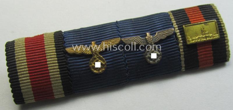 4-pieced, WWII-period ribbon-bar (ie. 'Feld- o. Bandspange') showing various WWII-period awards (amongst which a: Czech 'Anschluss'-medal with attached 'PB-Spange'