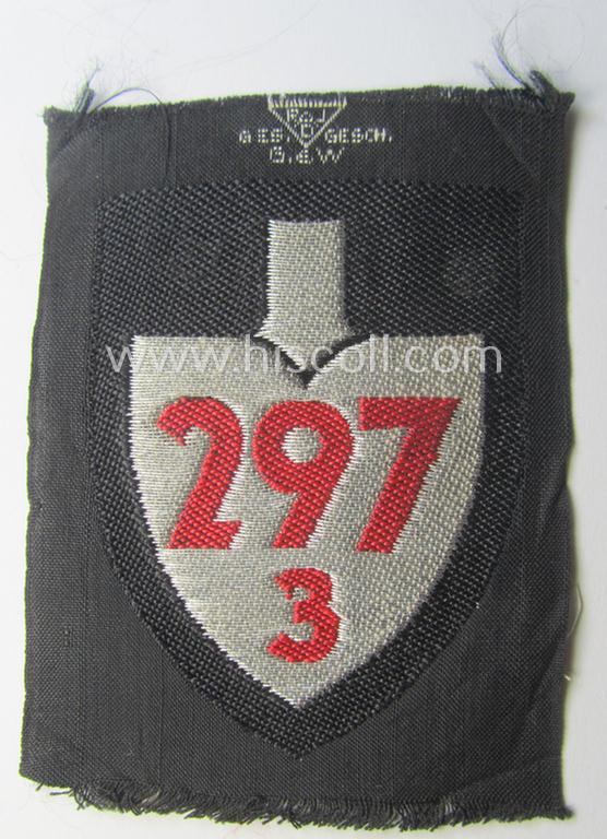 RAD (ie. 'Reichsarbeitsdienst') officers'-pattern sleeve-badge (or: 'Dienststellenabzeichen') bearing the specialist- ie. unit-designation: '297/3'