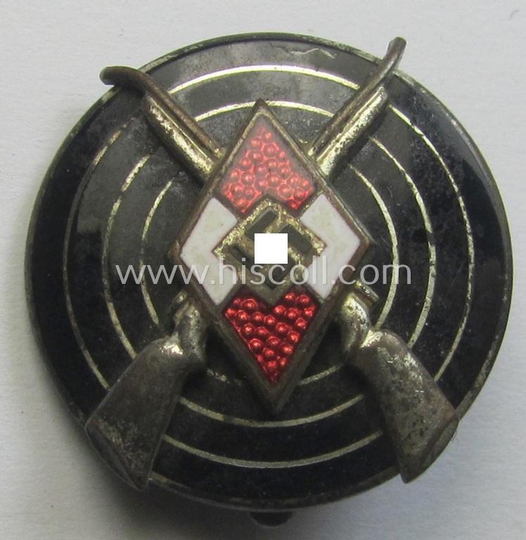 HJ ('Hitlerjugend') so-called: 'HJ-Schiessauszeichnung' (or: HJ shooting- ie. marksmans'-badge) being a nicely maker- (ie. 'RzM - M1/63'-) marked example