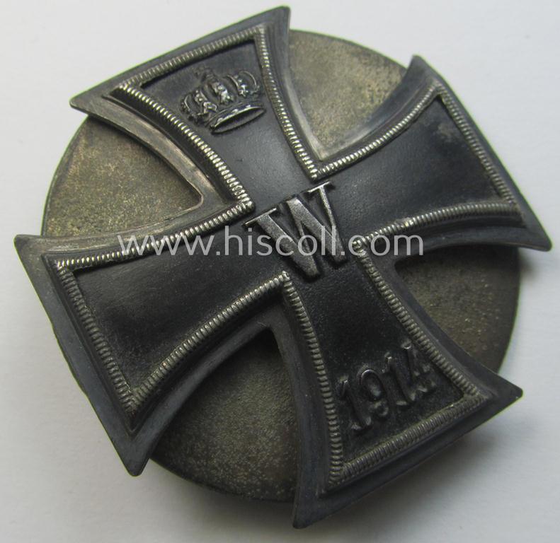 WWI-period Iron Cross 1st class (or: 'EK 1. Klasse') being a typical non-maker-marked example that comes mounted onto its (unusual!) and functional 'screw-back'- (ie. 'an der Schraube'-) set-up
