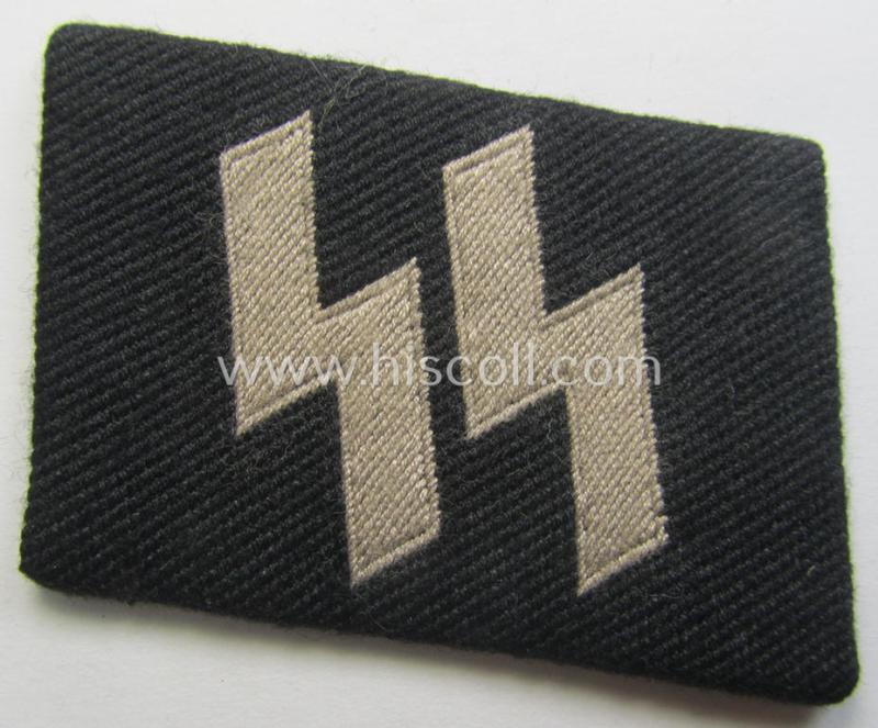 Waffen-SS - so-called: 'BeVo'-woven, enlisted-mens'- (ie. NCO-) type so-called: 'runes'-collar-tab as was intended for usage by the soldiers (ie. NCOs) of the Waffen-SS throughout the war