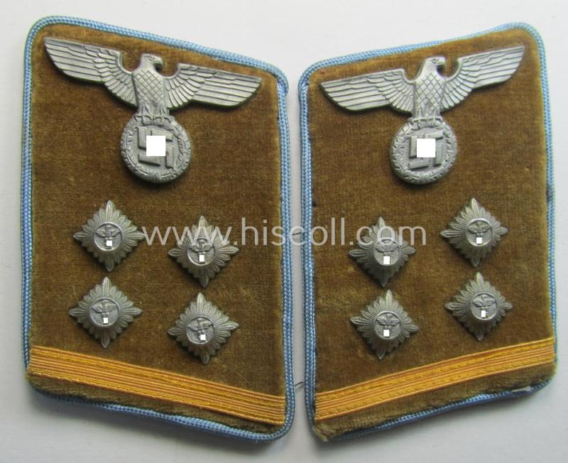 Pair of N.S.D.A.P.-type collar-patches (ie. 'Kragenspiegel für pol. Leiter') being a pair as was intended for an: 'N.S.D.A.P.-Obergemeinschaftsleiter' at 'Orts'-level that still retains its period-attached 'RzM'-etiket