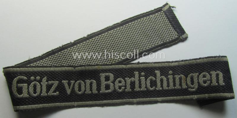 Truly worn Waffen-SS 1943/44-pattern cuff-title (ie. 'Ärmelstreifen') as executed in typical 'BeVo'-weave-pattern as was intended for a member within the: 17. SS-Panzergrenadier-Division 'Götz von Berlichingen'