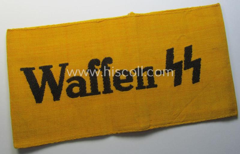 Golden-yellow-coloured- and/or linnen-based armband (ie. 'Armbinde') entitled: 'Waffen-SS'