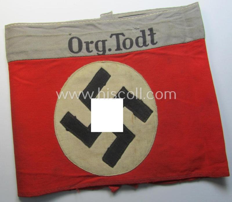 OT (ie.: 'Organisation Todt') EM- (ie. NCO-) pattern cuff-title (ie. 'Ärmelband für Mannschaften u. Uffz.') combining a swastika- and 'Org.Todt'-cuff-title