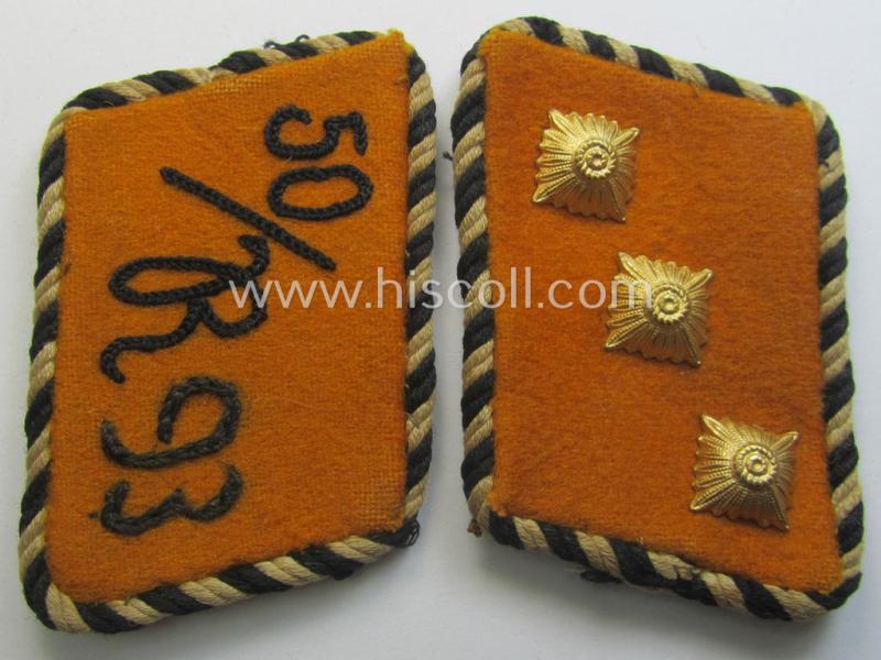 Pair of SA (ie. 'Sturmabteilungen') collar-patches as executed in golden-yellow-coloured wool (and piped in twisted black & white cord) as intended for an: 'SA-Mitglied' serving within the: 'SA-Standarte 50/R93' ('SA-Gruppe Elbe o. Neckar')