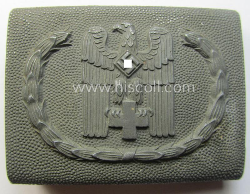Zinc- (ie. 'Feinzink'-) based, so-called: DRK (ie. 'Deutsches Rotes Kreuz'), enlisted-mens'- (ie. NCO-) type belt-buckle being a non-maker-marked example