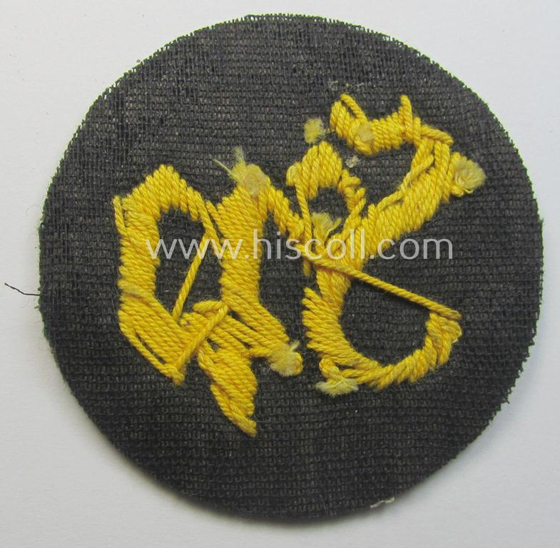 WH (Heeres) so-called: trade- and/or special-career arm-insignia as was intended for a: 'Festungspionier-Feldwebel' (being a neatly hand-embroidered variant mounted on darker-green-coloured wool)