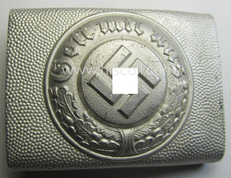 Police- (ie. 'Polizei') 'standard'-pattern, silver-toned- and aluminium-based belt-buckle (ie. 'Koppelschloss für Mannschaften u. Uffz. der Polizei') being a non-maker-marked example