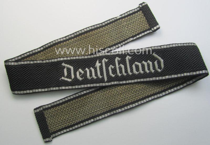 Waffen-SS officers-type, 1939/40-pattern cuff-title (ie. 'Ärmelstreifen') as executed in flat-wire 'BeVo'-weave-pattern (in Gothic-styled script!) for an officer who served within the: SS-Rgt. 'Deutschland' (2. SS-Pz-Div. 