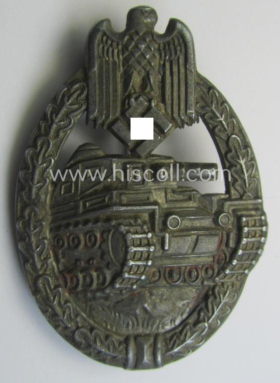 'Panzerkampfabzeichen in Silber' (or: silver-class panzer-assault badge or PAB) being a typical non-maker-marked- and/or zinc- (ie. 'Feinzink'-) based specimen of the 'scooped flatback'-pattern