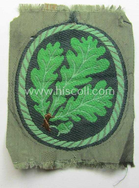 WH (Heeres) so-called: 'Jäger'-armpatch being a (typical) 'BeVo'-woven example as was executed on field-grey-coloured linnen as was intended for usage by the: 'Jäger-Truppen'