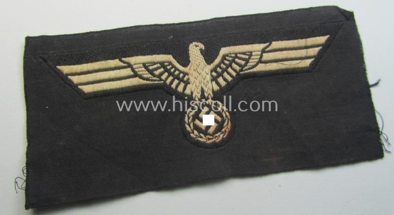 WH (Heeres) early- (ie. pre-) war-period- and/or white-coloured 'Panzer'-type breast-eagle of the so-called: 'M35'- (ie.'M36'-) pattern as was executed in the neat 'BeVo'-weave pattern on a black-coloured background