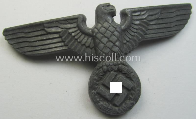 Greyish-silver-coloured- and/or: zinc- (ie. 'Feinzink'-) based (political-style) visor- (ie. 'Schirmmützen'-) cap-eagle being a detailed example that is neatly: 'RzM' and/or: 'M1/166' marked