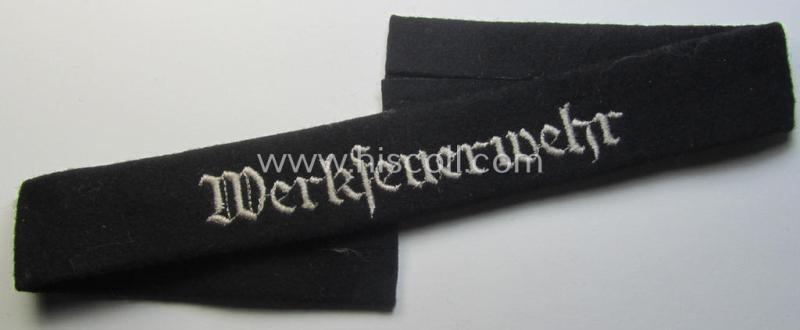 WWII- (ie. TR-) period, woolen-based fire-brigade (ie. 'Feuerwehr'-) related cuff-title (ie. 'Ärmelstreifen') entitled: 'Werkfeuerwehr'