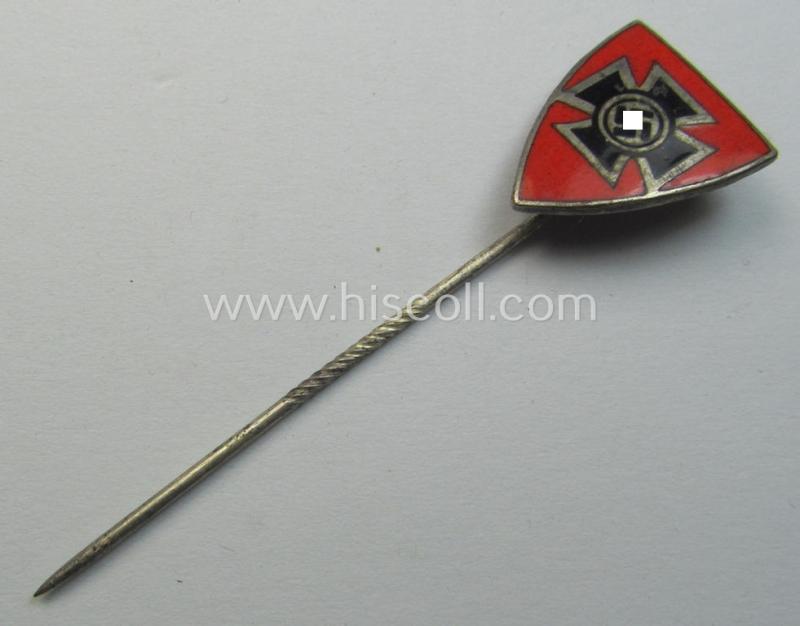 Membership-lapel-pin as was intended to signify membership within the: 'Nationalsocialistischer Reichskriegerbund' (ie. 'N.S.R.K.B.') being a non-maker-marked example that bears a: 'Ges.Gesch.'-patent-pending-designation