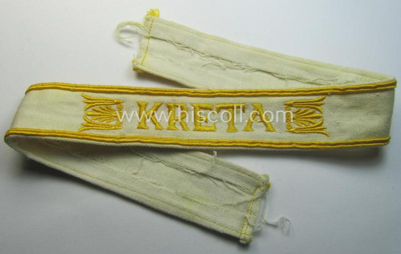 WH (Luftwaffe o. Heeres) cuff-title (ie. 'Ärmelstreifen') entitled: 'Kreta' that comes in a presumably issued- (albeit I deem never used- ie. 'virtually mint'-), condition