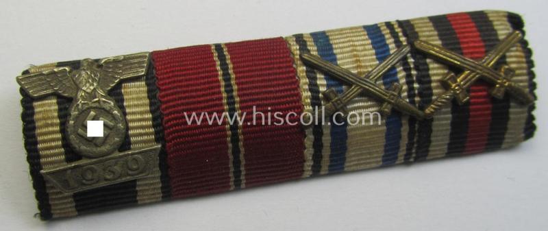 4-pieced, WWI- (ie. WWII-) period ribbon-bar (ie. 'Feld- o. Bandspange') showing various WWI- (ie. WWII-) period awards and a: WWI-period: 'EK II. Kl.' (with detailed 'Wiederhohlungs-Spange Miniatur')